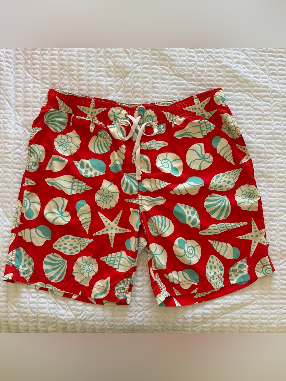 Hanna Andersson Men’s Red and Teal Seashell Print Swim Trunks XL - EUC!